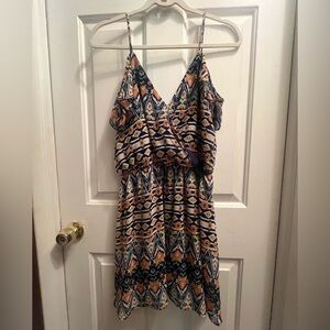 Orange and Blue Ruffled Mini Sundress with Spaghetti Straps